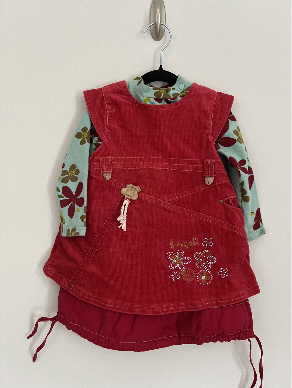 Vintage Marese (French) Red Corduroy Jumper Floral Long Sleeve Shirt Set